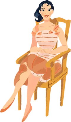 【PNG素材网-png.mixinnet.cn】Retro Lady in Striped Dress