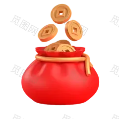 Chinese gold coin bag 3D Illustration