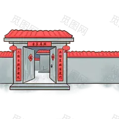 国潮建筑插画PNG