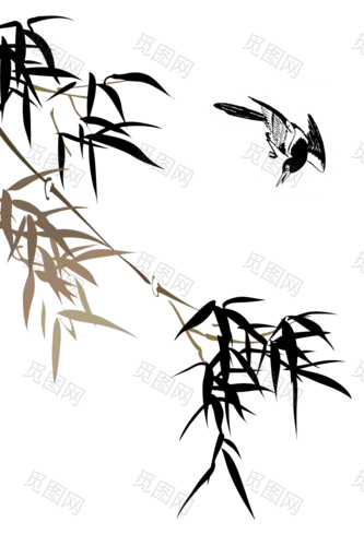 24节气寒露PNG素材竹子png 植物装饰 古风水墨竹子鸟PNG 中国风