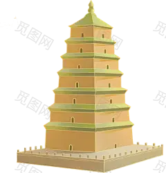 金线中国城市国潮风格插画-大雁塔