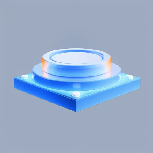 A stage 3d icon, Light blue, blue frosted glass, A small amount of orange color, white acrylic, Tran