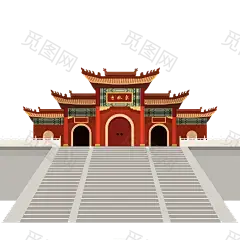 国潮建筑插画PNG