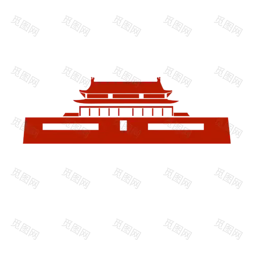 手绘天安门故宫华表红飘带剪影插画PNG免抠图片国庆背景图 (51)天安门png元素