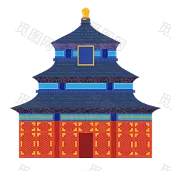 国潮建筑插画PNG