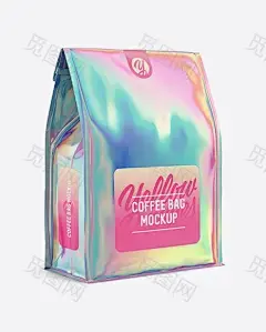 Holographic Foil Coffee Bag w/ a Tin-Tie Mockup - Halfside View