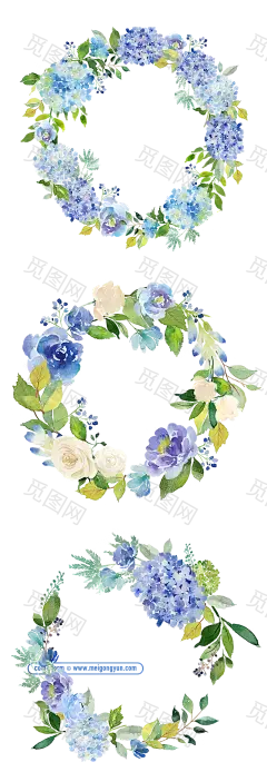 [美工云]春季水彩手绘鲜花花卉绿叶花环矢量元素免抠PNG下载：Spring-Vectored-watercolor-flowers