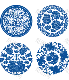 中国风古典日式青花瓷花纹边框陶瓷中式纹理底纹设计png