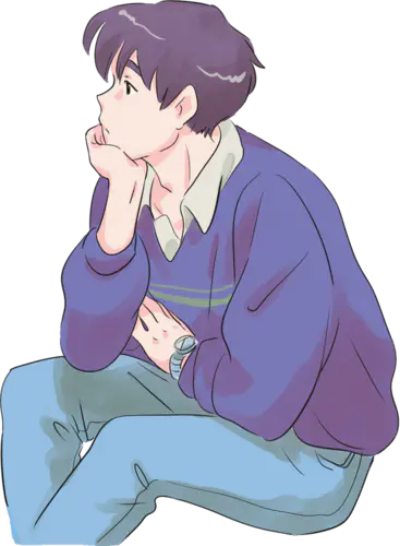 【PNG素材网-png.mixinnet.cn】90s Anime Guy Thinking单个人物素材