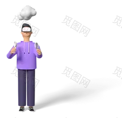 Male character in VR head set 3d illustration