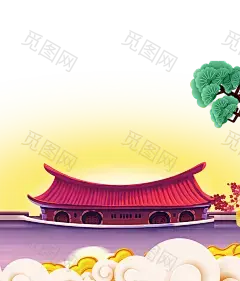 国潮建筑插画PNG