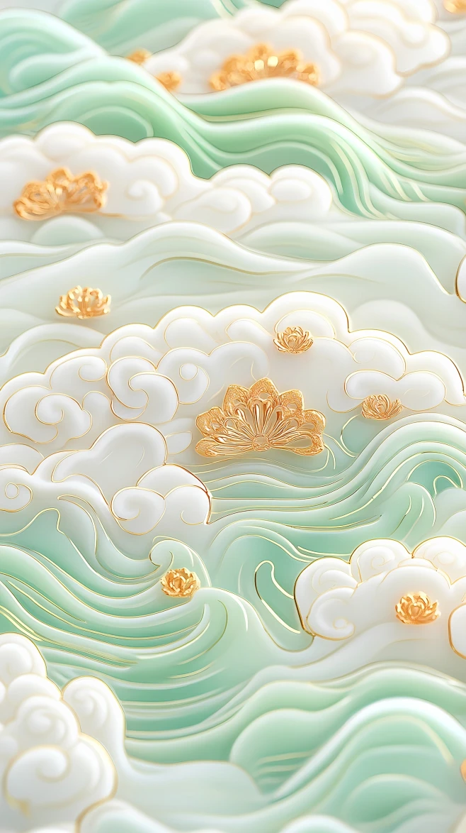 【PNG素材网-png.mixinnet.cn】淡绿祥云壁纸 古风雅韵