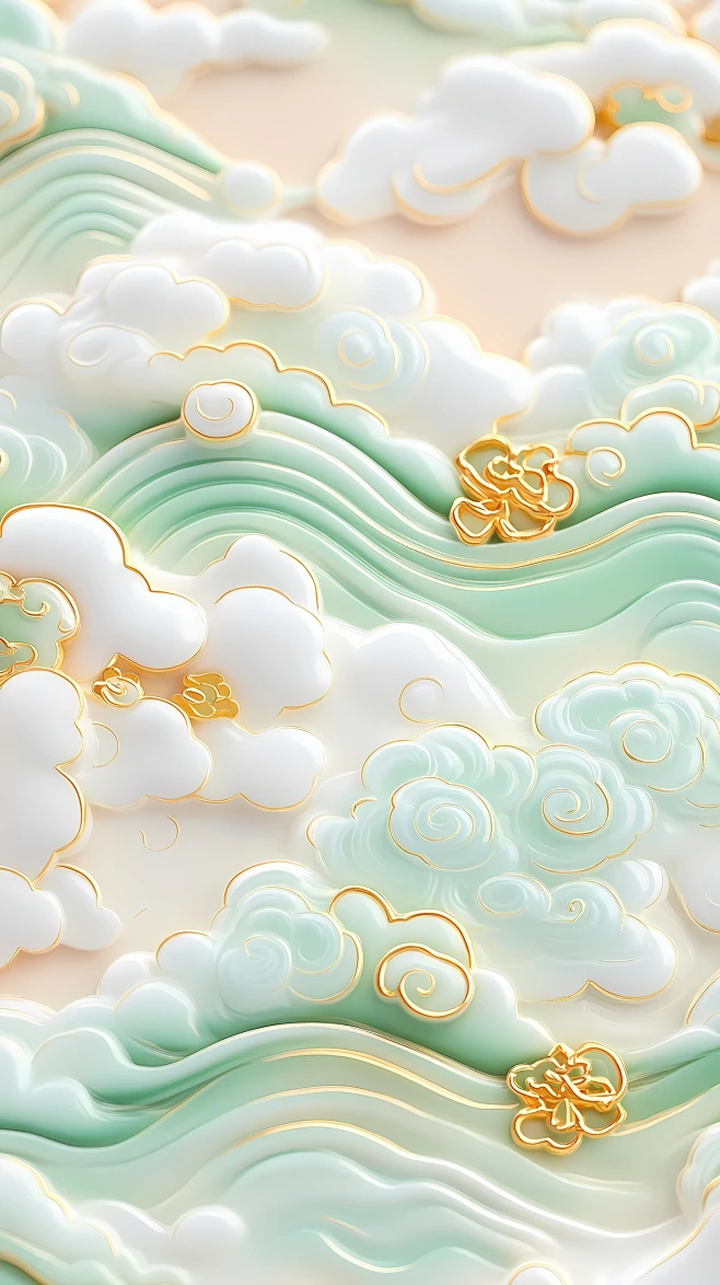 【PNG素材网-png.mixinnet.cn】淡绿祥云壁纸 古风雅韵