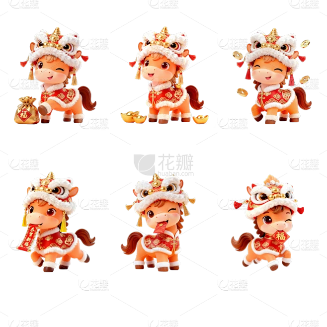 【PNG素材网-png.mixinnet.cn】马年可爱感3D虎头帽卡通马元素