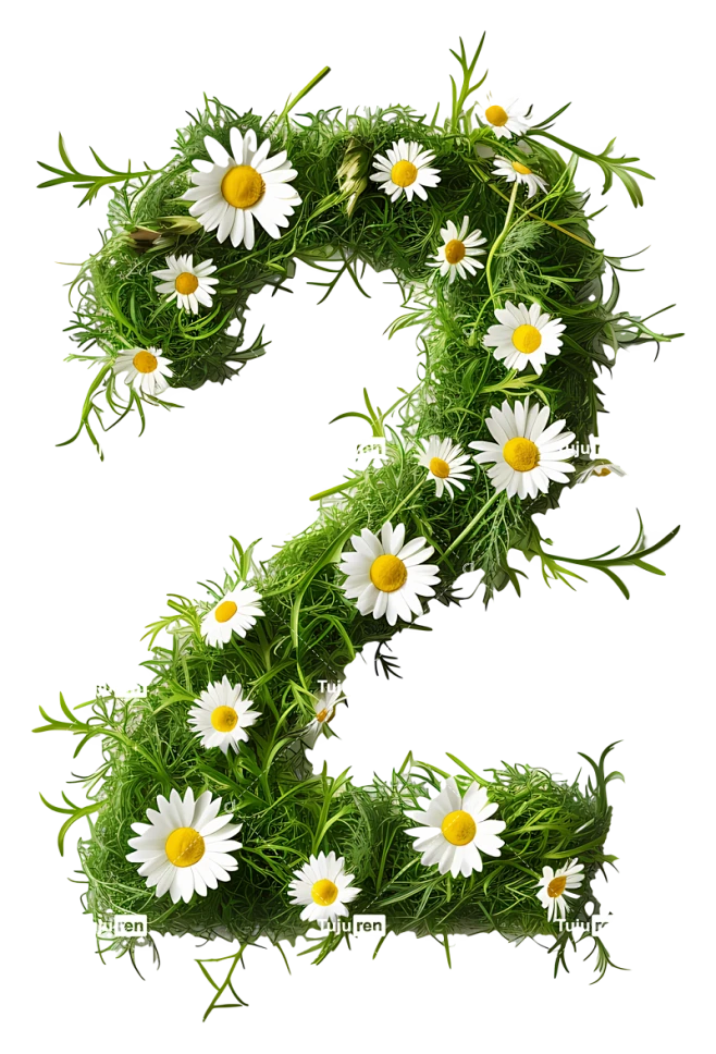 【PNG素材网-png.mixinnet.cn】2号花草二号绿色雏菊花-二号草与雏菊和绿色背景