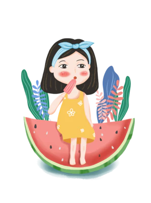 【PNG素材网-png.mixinnet.cn】夏天手绘吃冰棒人物插画