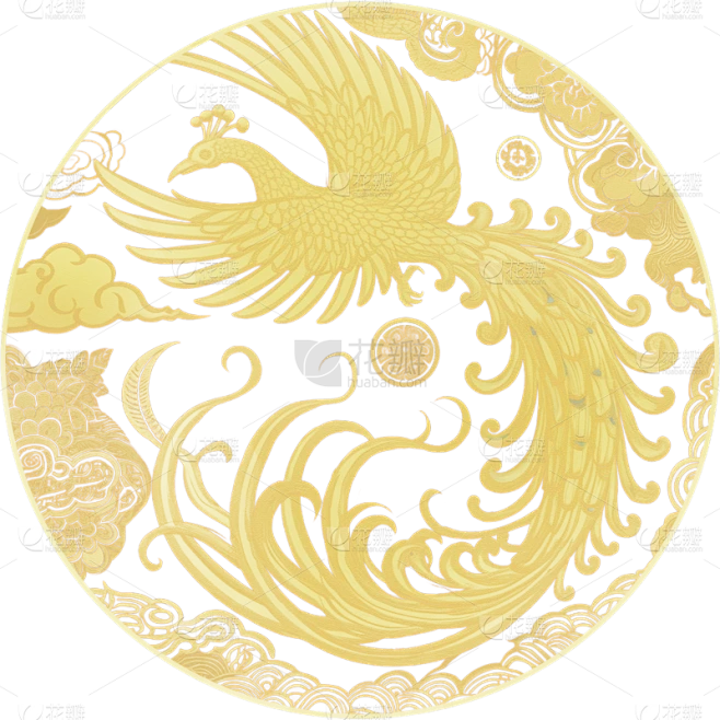 【PNG素材网-png.mixinnet.cn】鎏金凤凰窗花贴纸