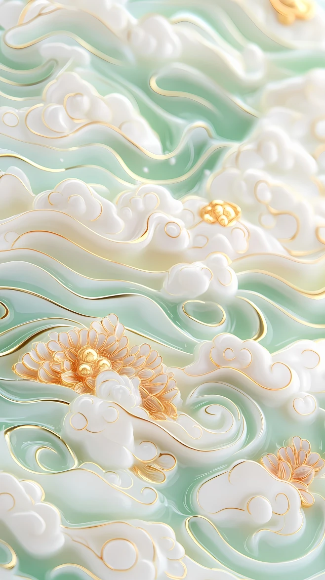 【PNG素材网-png.mixinnet.cn】淡绿祥云壁纸 古风雅韵