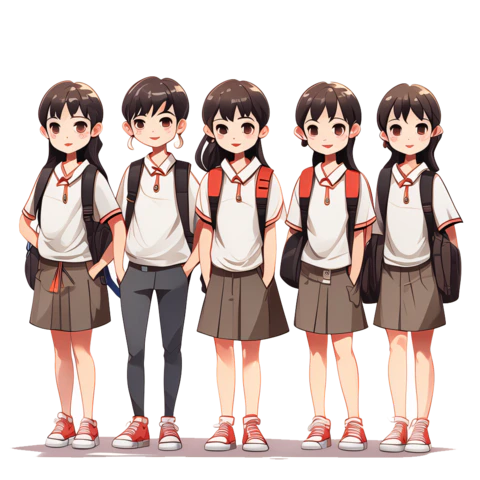 【PNG素材网-png.mixinnet.cn】五个手绘女学生