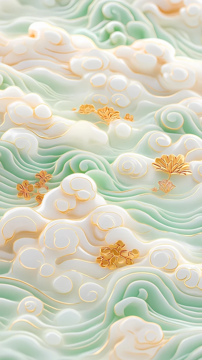 【PNG素材网-png.mixinnet.cn】淡绿祥云壁纸 古风雅韵