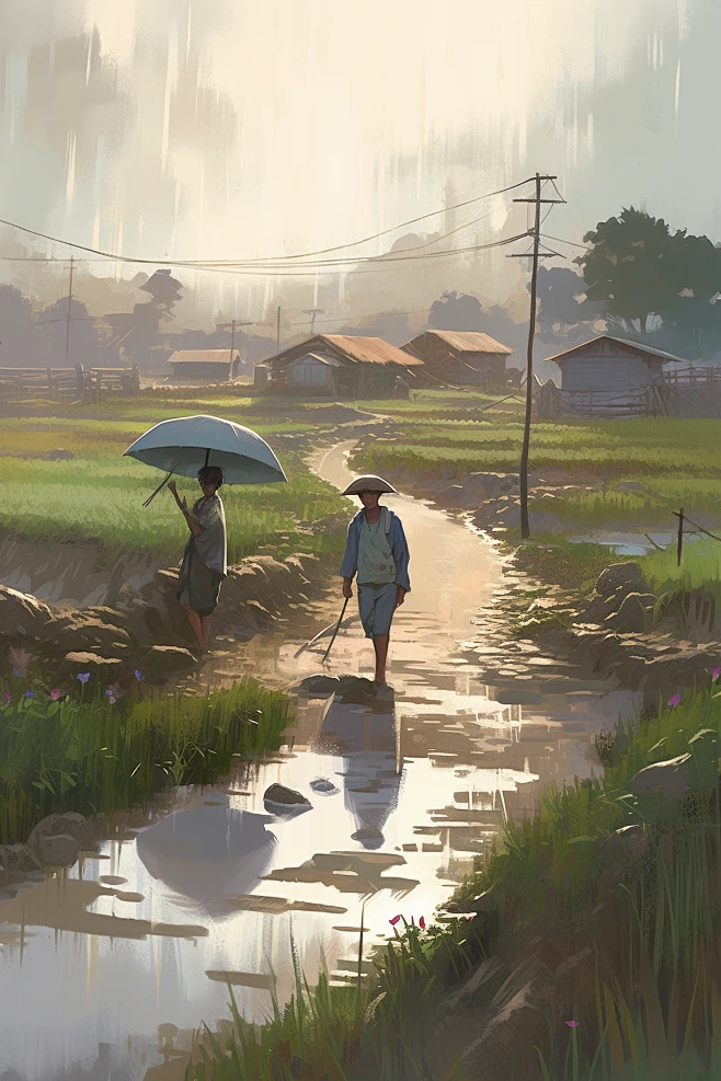 【PNG素材网-png.mixinnet.cn】归家路上的小男孩插画