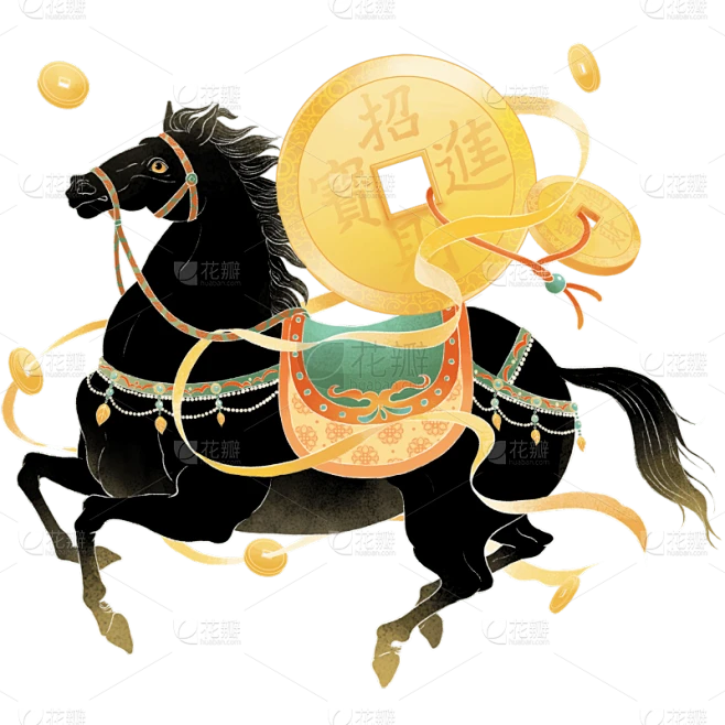 【PNG素材网-png.mixinnet.cn】马年中式感敦煌风插画马元素