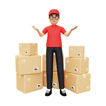 【PNG素材网-png.mixinnet.cn】Deliveryman showing a pile of 