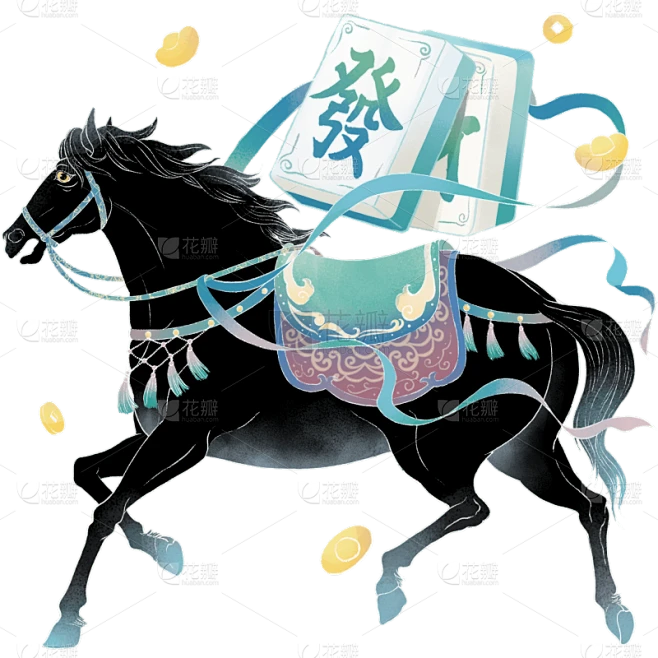 【PNG素材网-png.mixinnet.cn】马年中式感敦煌风插画马元素