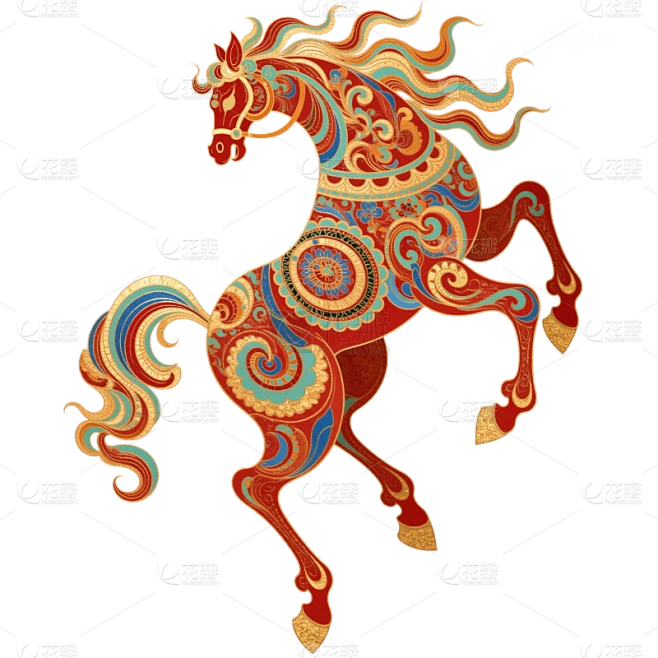 【PNG素材网-png.mixinnet.cn】马年中式感动态插画马元素