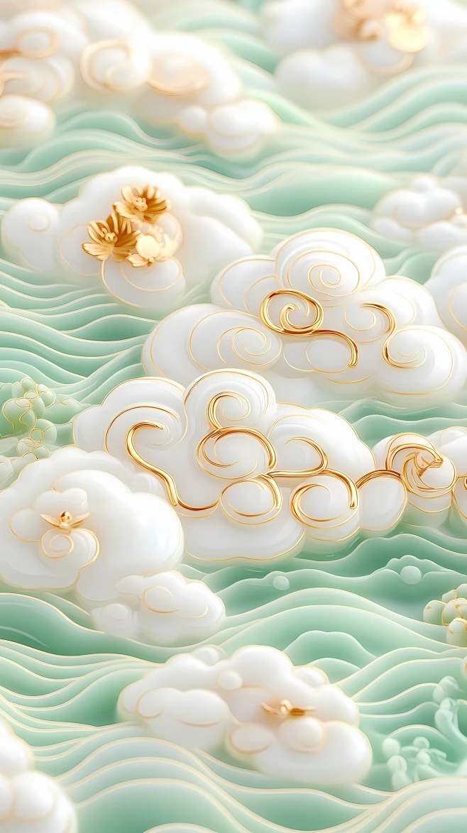 【PNG素材网-png.mixinnet.cn】淡绿祥云壁纸 古风雅韵