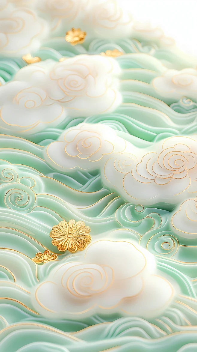 【PNG素材网-png.mixinnet.cn】淡绿祥云壁纸 古风雅韵