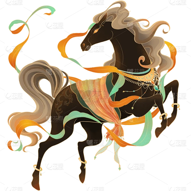【PNG素材网-png.mixinnet.cn】马年中式感敦煌风插画马元素
