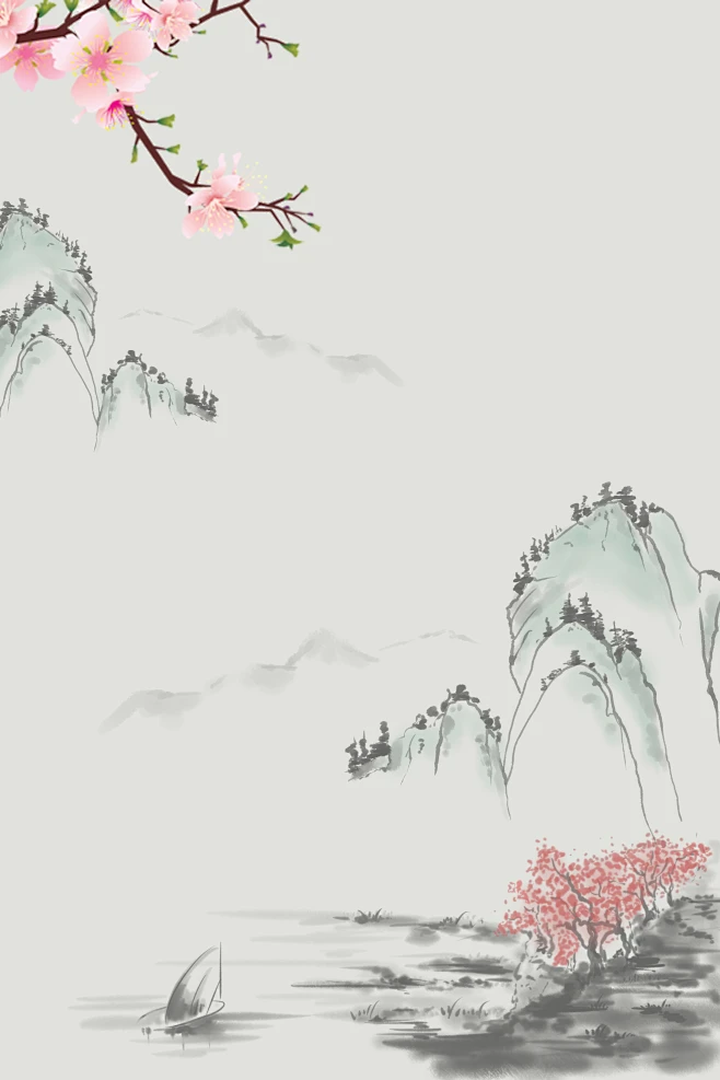 【觅图网-pic.51mitu.com】水墨山水桃花国画H5背景素材