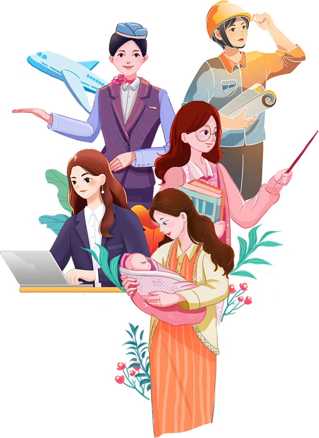 【PNG素材网-png.mixinnet.cn】三八妇女节免扣多职业多人女性（母亲/职业女性/教师/空姐/工程师）素材PNG