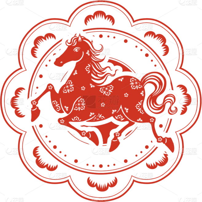 【PNG素材网-png.mixinnet.cn】马年中式感剪纸奔**元素