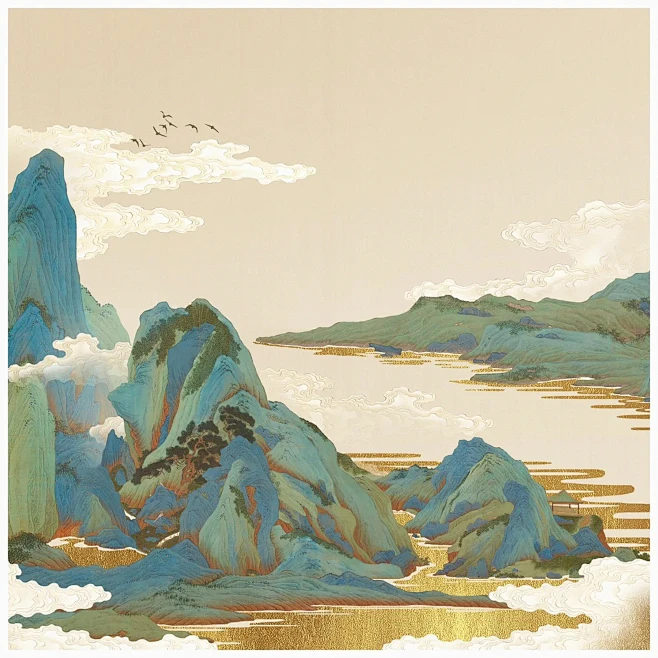 【觅图网-pic.51mitu.com】新中式插画 板绘青绿山水