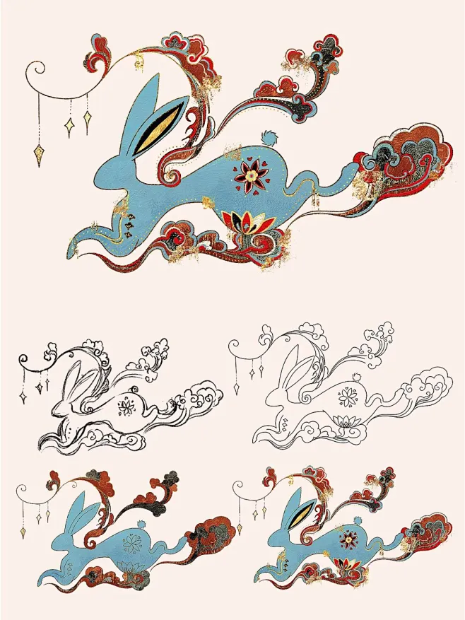 【PNG素材网-png.mixinnet.cn】零基础插画入门教程 | 敦煌兔子荷花元素✨ : 【零基础插画