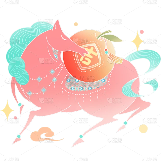 【PNG素材网-png.mixinnet.cn】马年中式感敦煌风插画马元素