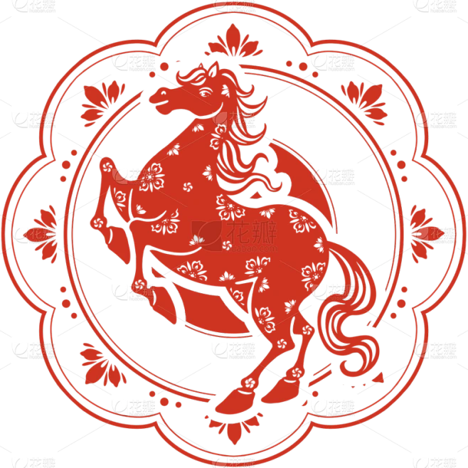 【PNG素材网-png.mixinnet.cn】马年中式感剪纸奔**元素