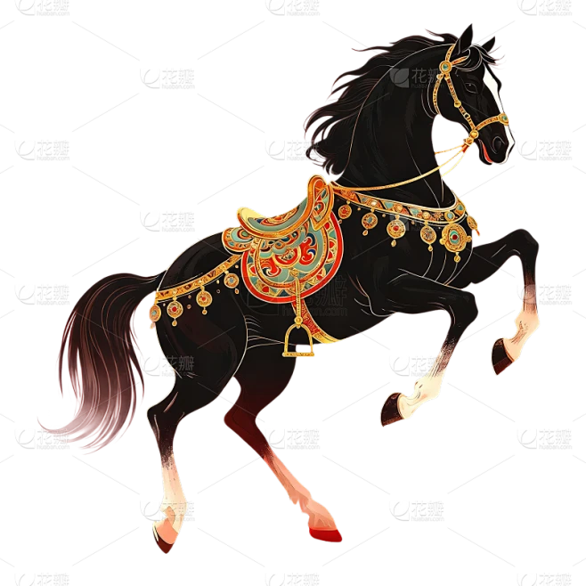 【PNG素材网-png.mixinnet.cn】马年中式感敦煌风插画马元素