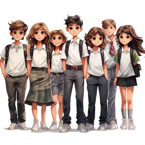 【PNG素材网-png.mixinnet.cn】一群卡通学生站成一排