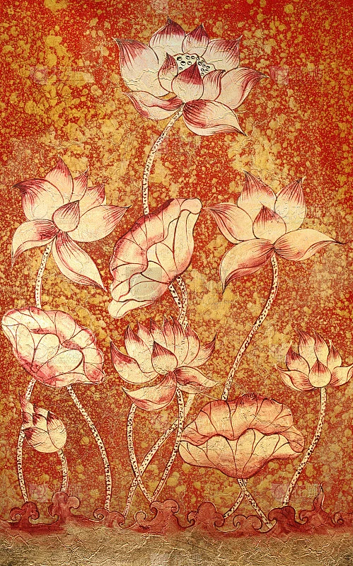 【PNG素材网-png.mixinnet.cn】泰式的白莲画在寺庙的墙上