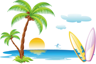 【PNG素材网-png.mixinnet.cn】手绘海滩度假风景