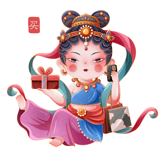 【PNG素材网-png.mixinnet.cn】吃喝玩乐敦煌人物IP形象