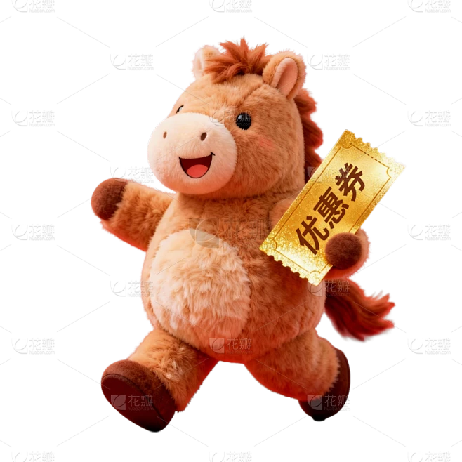 【PNG素材网-png.mixinnet.cn】马年3D毛绒感活泼小马元素