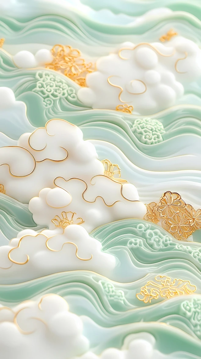 【PNG素材网-png.mixinnet.cn】淡绿祥云壁纸 古风雅韵