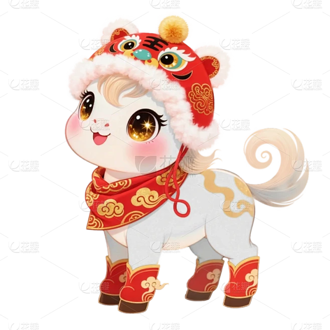 【PNG素材网-png.mixinnet.cn】马年插画风白色小马元素