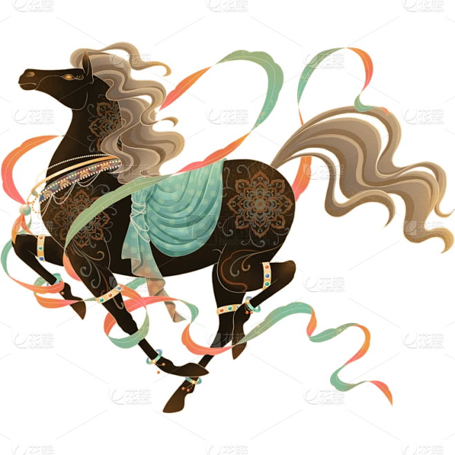 【PNG素材网-png.mixinnet.cn】马年中式感敦煌风插画马元素