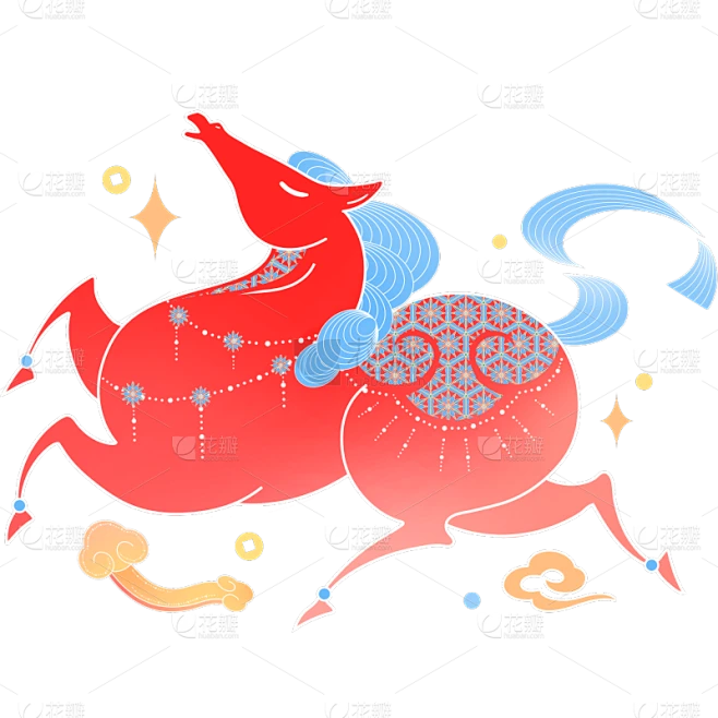 【PNG素材网-png.mixinnet.cn】马年中式感敦煌风插画马元素