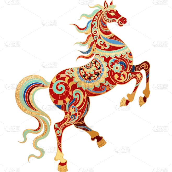 【PNG素材网-png.mixinnet.cn】马年中式感动态插画马元素